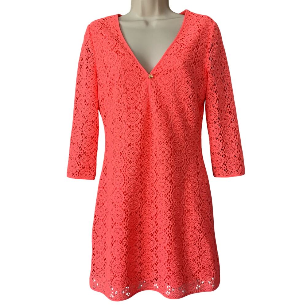 Lilly Pulitzer Lamora Dress Pucker Pink Breakers Lace - Coral Dress - Size Small